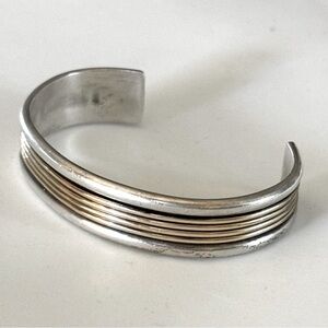 Signed-Tom Hawk Navajo, Sterling Silver 12K GF Gold Cuff
